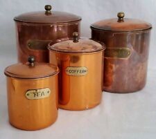 Vtg 1970's Set 4 of Copper and Brass Canisters Storage Jars Containers Daewoo  picture