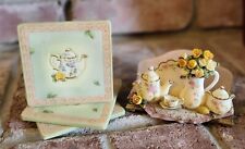 Vintage | “Tea & Flowers” 3 Coasters & Napkin Holder | Resin | Pink | Cream  picture
