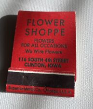 Vintage 1960’s Flower Shoppe Clinton Iowa  Matchbook Full Unstruck picture