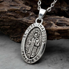 Saint St Jude Thaddeus Pray For Us Oval Silver Medal Pendant Necklace 18
