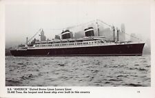 RPPC SS America Ship New York City Manhattan Skyline Photo Vtg Postcard C10 picture