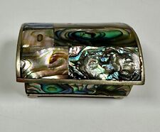 Vintage Alpaca Silver Mexico Abalone Inlay Trinket Ring Box Red Interior picture