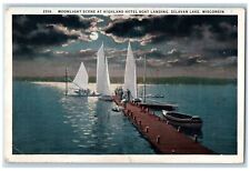 1927 Moonlight Scene At Highland Boat Landing Delavan Lake WI Vintage Postcard picture