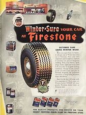 Vtg Print Ad 1944 Firestone Tires Winter October WW2 NBC Radio Car Retro Auto picture