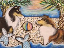 ROUGH COLLIE on the Beach Dog Art Print 8.5 x 11 Signed by Artist KSams picture