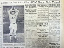 Best 1929 NY Times newspaper GROVER CLEVELAND ALEXANDER sets baseball WIN RECORD picture