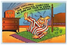 c1940's Man In Stripe Our Morning Exercise Humor Funny Comic Vintage Postcard picture