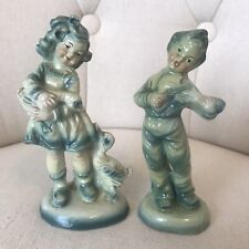 Vintage 1930's Figurines Boy Girl Made In Italy Violin Duck Green Blue Rare picture