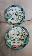 Two (2) Crown Staffordshire Ye Olde Willow Chinese 8 ” Salad Plate Set MINT picture