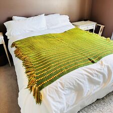 Vtg mcm Handmade Crochet Afghan Blanket granny cottage core farmhouse 58