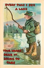 Tuck Postcard Everytime 182 Artist Dwig Fishing Man Sees Womans Face in Lake picture