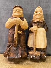 Vintage Denmark Chalkware Sculptures Mid Century Old Farm Couple Signed Rare picture