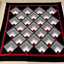 Handmade Log Cabin Cotton Sewing Craft Patchwork Queen size quilt top/topper picture