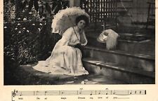 Vintage Postcard 1909 Beautiful Woman Sitting on Stairs with Umbrella Artwork picture