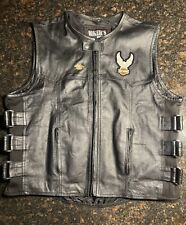 Harley Davidson Men’s SWAT Style Black Leather Embroidered Vest Size XL / Skull picture