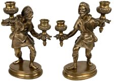 Pair Antique French Victorian Musketeer Hunter Figure Gothic Bronze Candlesticks picture