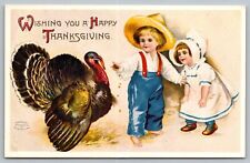 Wishing You A Happy Thanksgiving Postcard Turkey with Children picture