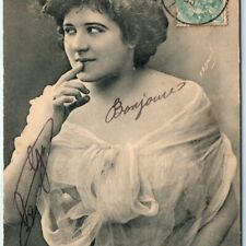 c1910s French Romantic Hand Sign Gesture Cute Woman Photo Postcard Nancy FR A43 picture