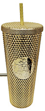 Starbucks Christmas 2022 Gold Bling Venti Studded Tumbler 24oz Cold Cup 710ml US picture
