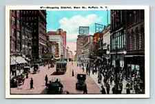 c1929 WB Postcard Buffalo NY Main Street Shopping District Trolley Street Cars picture