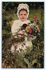 1909 Girl Harvested Flowers Fenton Michigan MI Posted Antique Postcard picture