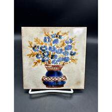 Trivet Tile Vintage MCM Marco Italy Flower Bouquet Blue Vase picture