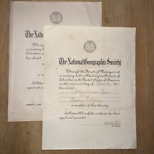 Pair 0f Antique National Geographic Society Membership Certificates, 1919 & 1946 picture