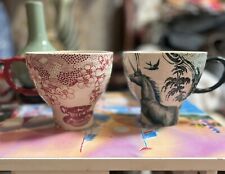 Anthropologie 2 Menagerie & Cat & Cherry Blossoms 24oz Perfect Mugs picture