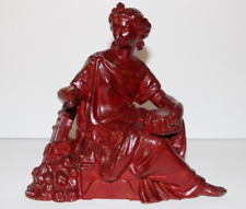 ANTIQUE FIGURINE SEATED PANDORA CAST METAL MANTLE CLOCK TOPPER AMWRG CO NY picture