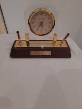 Vintage Bulova Mahogany Gold Filled Clock Pen Desk Set  (Read Flaws) picture