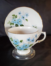 Ridgeway Potteries Ltd. Queen Anne Bone China Teacup Saucer Set with Blue Flower picture