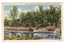 Florida Postcard Tropical Foliage Bank of River Boat Vintage View 1937 picture