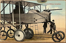 French Military Airplane Men with Child  Antique Postcard c1910 picture