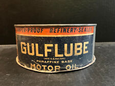 VINTAGE GULF OIL GULFLUBE PARAFFINE BASE MOTOR OIL SAE 20 / 20-W METAL CAN LID picture