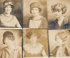 Lot of 6 Antique 1920s Photo Booth Pretty Women Flapper Wavy Bob Hair Cloche Hat picture