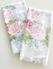 Vintage Fieldcrest SET of 2 Floral Hand Towels White/Pink Rose 100% Cotton picture