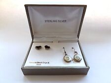 Sterling Silver & Genuine Black Onyx & Shell 2pc. Earrings Set () picture