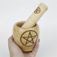 1x Carved Wooden Tarot Crusher Triple Moon Goddess Pentagram Wicca Altar picture