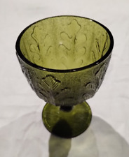 Vintage FTD 1975 Avocado Green Oak Leaf Pattern Glass Goblet Cup Vase picture