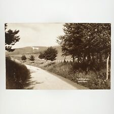 Bratton White Horse RPPC Postcard 1920s UK Road Hill Fence Trees Real Photo H710 picture