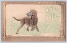 Postcard Hunting Dog With Bird Hand Colored Embossed Vintage Antique c1906 picture