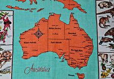VINTAGE AUTHENTIC AUSTRALIA MAP FAUNA FLOWERS PRODUCE LINEN KITCHEN TEA TOWEL picture
