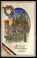 POLAND Warsaw Postcard 1915 HTL Hold to Light WW1 German Occupation Military picture
