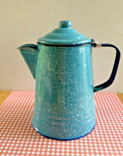 Vintage Camping Speckled Robin Egg Blue Granite Ware Enamel Coffee Pot.     picture