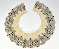 Vintage Ivory & Silver Grey Beaded Lace & Cotton Collar with Jeweled Flowers picture