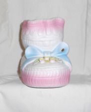 Baby Bootie Ceramic Pink and Blue Baby - Planter Vase No chips 5” Vintage picture