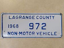 1968 INDIANA Amish Buggy Non-Motor Vehicle LaGrange County License Plate 972 picture