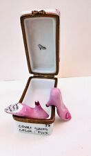 Limoges France Peint Main Porcelain Court Shoes Pink Heels Trinket Box Signed picture