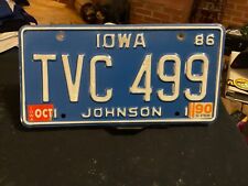 1986 Iowa License Plate with 1990 Sticker Johnson County TVC 499 picture