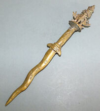Buddhist Brass Ritual Dagger Giant Handle Inscription Protection Object Thailand picture
